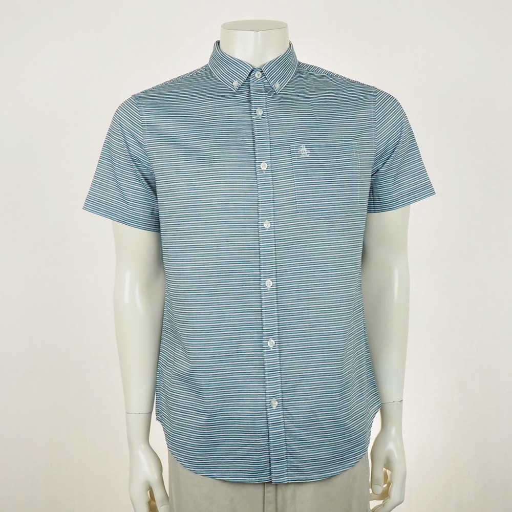 Penguin by Munsingwear Button Down Shirt Mens Medium Blue Retro Cotton Blend